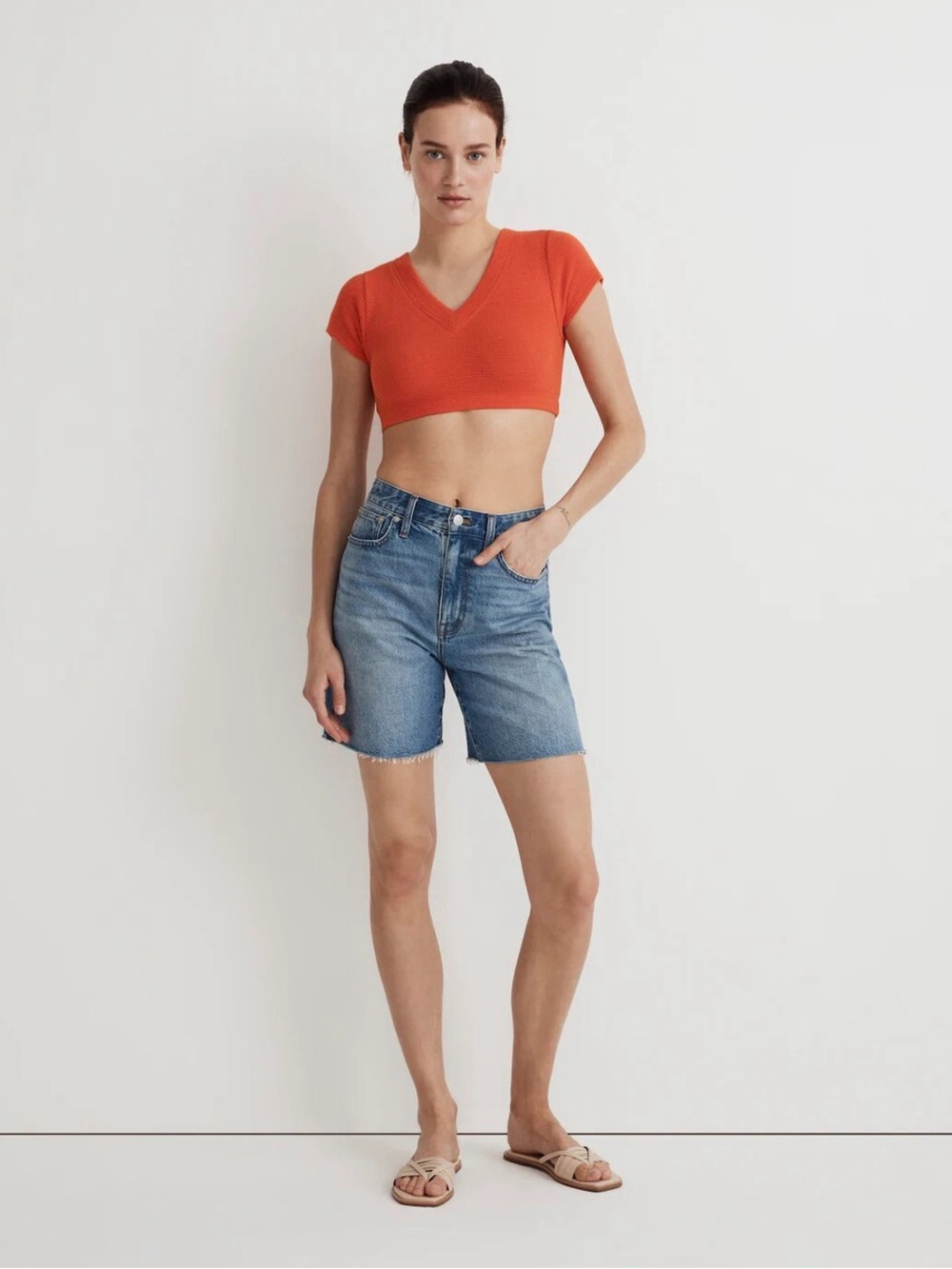 Madewell V-Neck Crop Tee Brilliant Tangerine Size‎ Large
